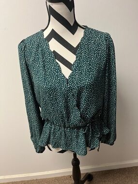 nine britton Teal Printed Surplice Blouse